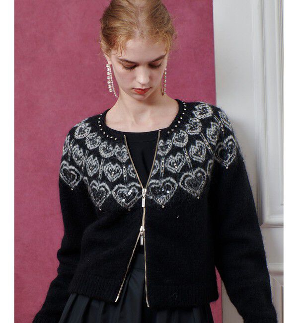 LOULOU WILLOUGHBY「【LOULOU WILLOUGHBY】ハートJQニットブルゾン」|ブルゾン・スタジャン|