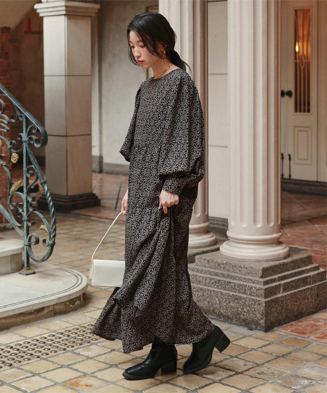 titivate「前後2way花柄ティアードワンピース」|ワンピース|ブラック２