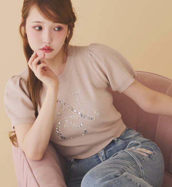  「ロゴビジューニット」|ニット・セーター|ピンク