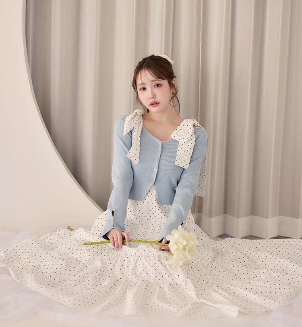  「【肩リボン取り外し可能】カーディガンセット２枚セットワンピ」|ワンピース|