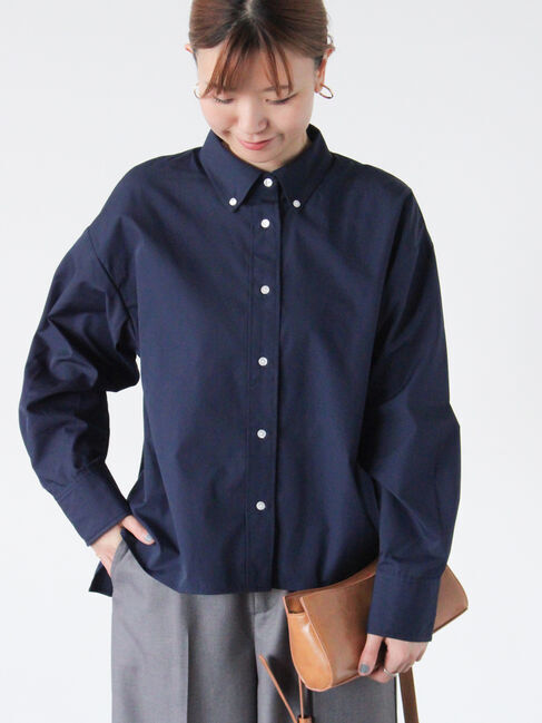 Lugnoncure「ボタンダウンクロップドシャツ」|シャツ・ブラウス|ネイビー