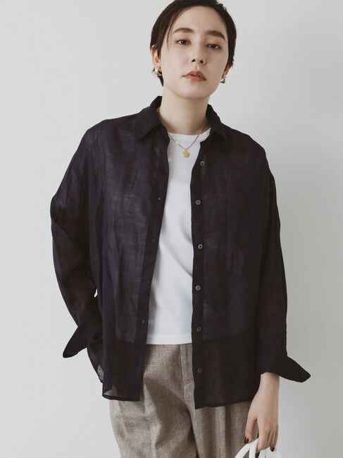 Te chichi「【松井愛莉着用】ラミー2WAYオーバーシャツ」|シャツ・ブラウス|ネイビー