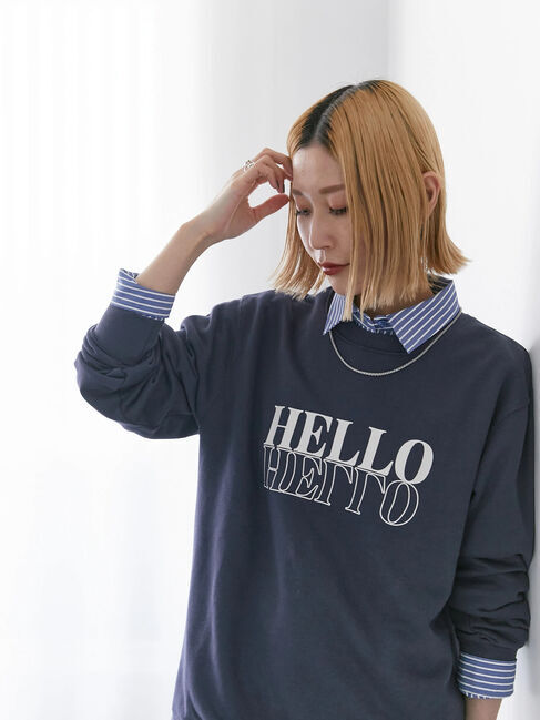 Samansa Mos2 blue「裏毛ロゴスウェット」|Tシャツ・カットソー|