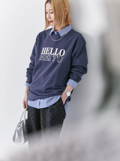 Samansa Mos2 blue「裏毛ロゴスウェット」|Tシャツ・カットソー|