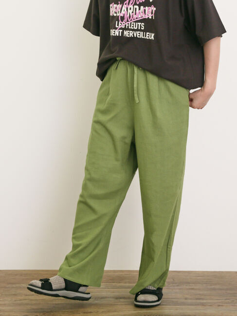 Samansa Mos2「レーヨン麻ゆるストレートパンツ」|その他|カーキ