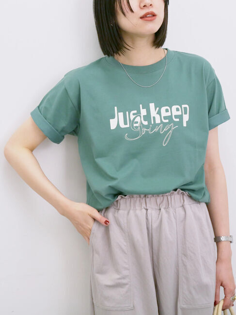 Samansa Mos2 blue「【接触冷感】ロゴプリントTシャツ」|Tシャツ・カットソー|