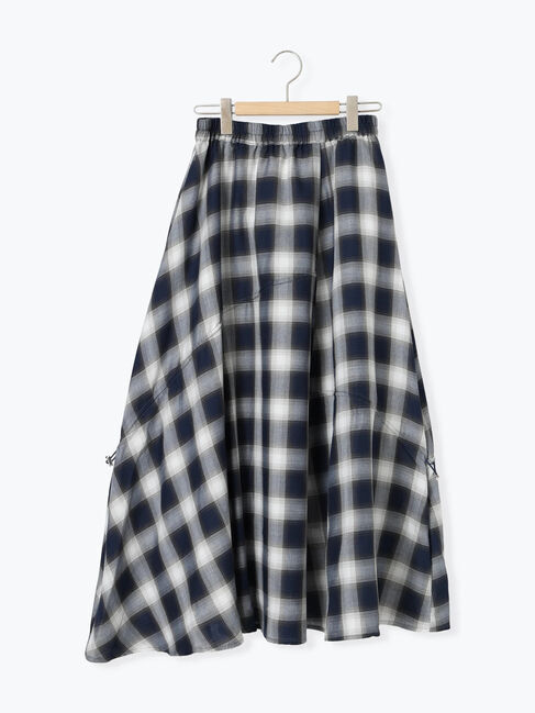Samansa Mos2 blue「オンブレチェックドロストギャザースカート」|スカート|