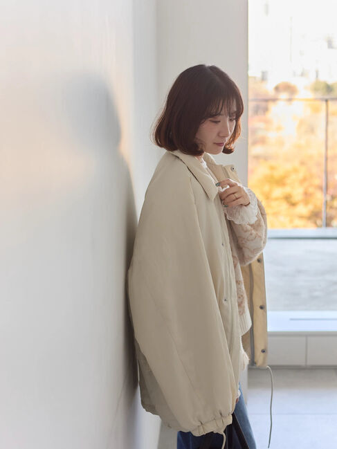 Samansa Mos2 blue「襟付中綿ブルゾン」|ブルゾン・スタジャン|