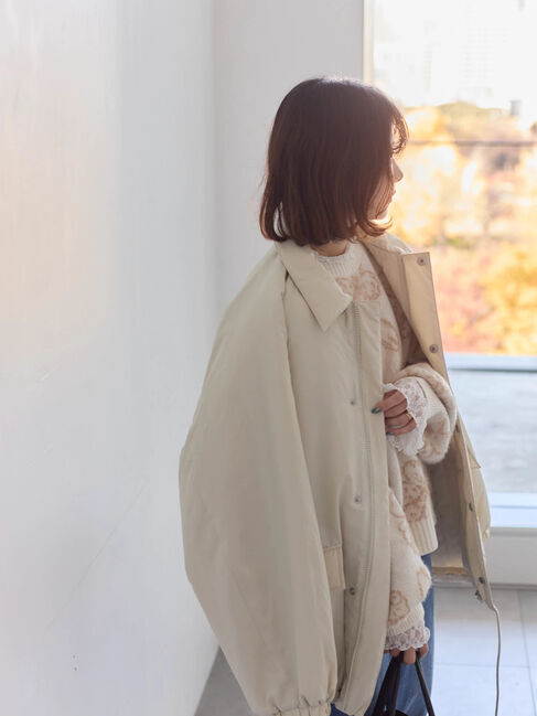 Samansa Mos2 blue「襟付中綿ブルゾン」|ブルゾン・スタジャン|