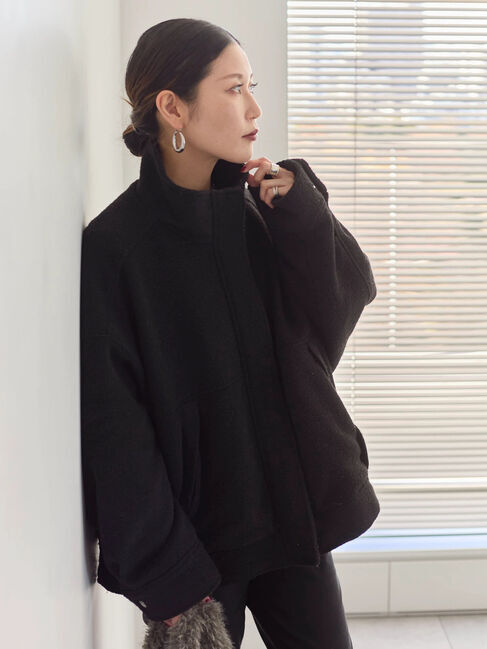 Samansa Mos2 blue「スライバーBIGブルゾン」|その他|ブラック