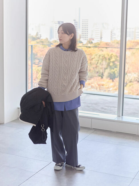 Samansa Mos2 blue「ラメモールケーブルニットプルオーバー」|ニット・セーター|