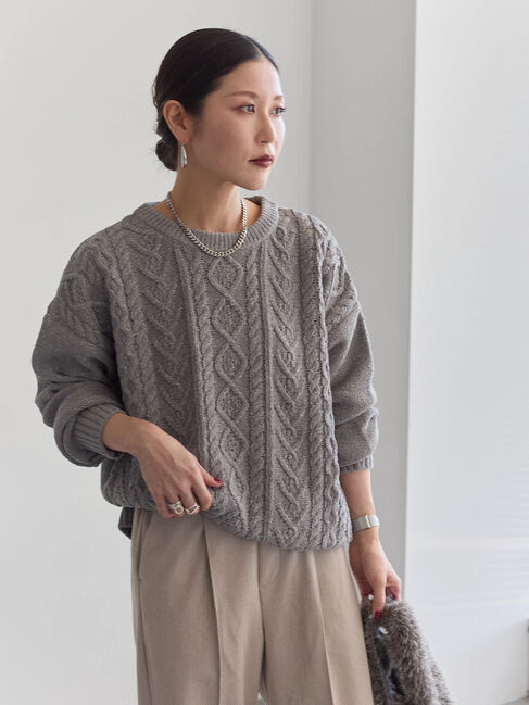 Samansa Mos2 blue「ラメモールケーブルニットプルオーバー」|ニット・セーター|