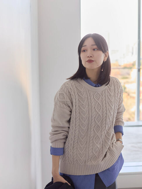 Samansa Mos2 blue「ラメモールケーブルニットプルオーバー」|ニット・セーター|