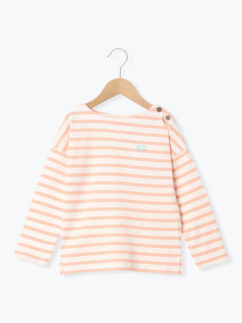 Samansa Mos2 Lagom「ハリネズミ刺繍ボーダーカットソー」|Tシャツ・カットソー|オレンジ