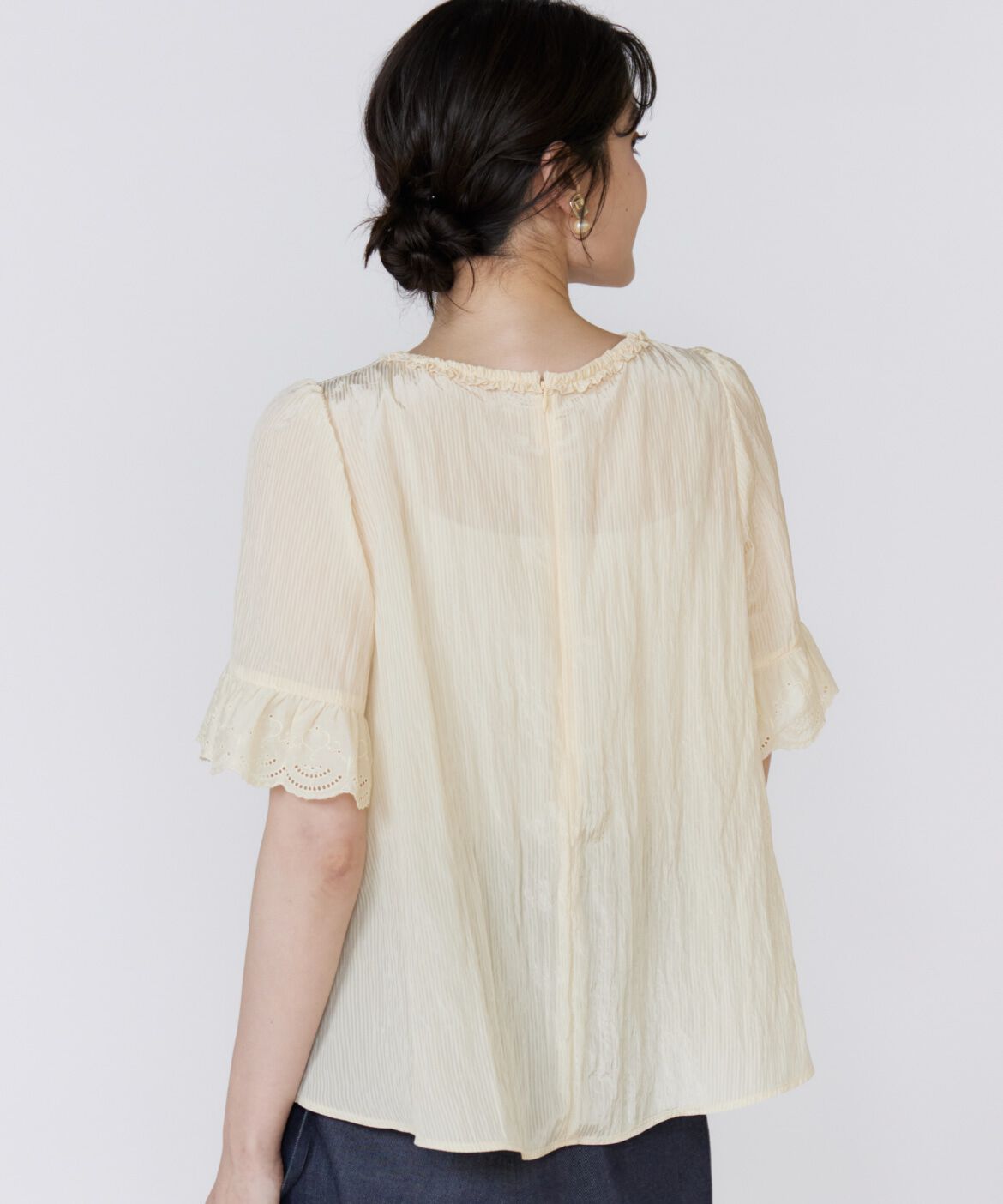 Maglie le cassetto「《プラスサイズ》シャドーストライプレースブラウス」|シャツ・ブラウス|