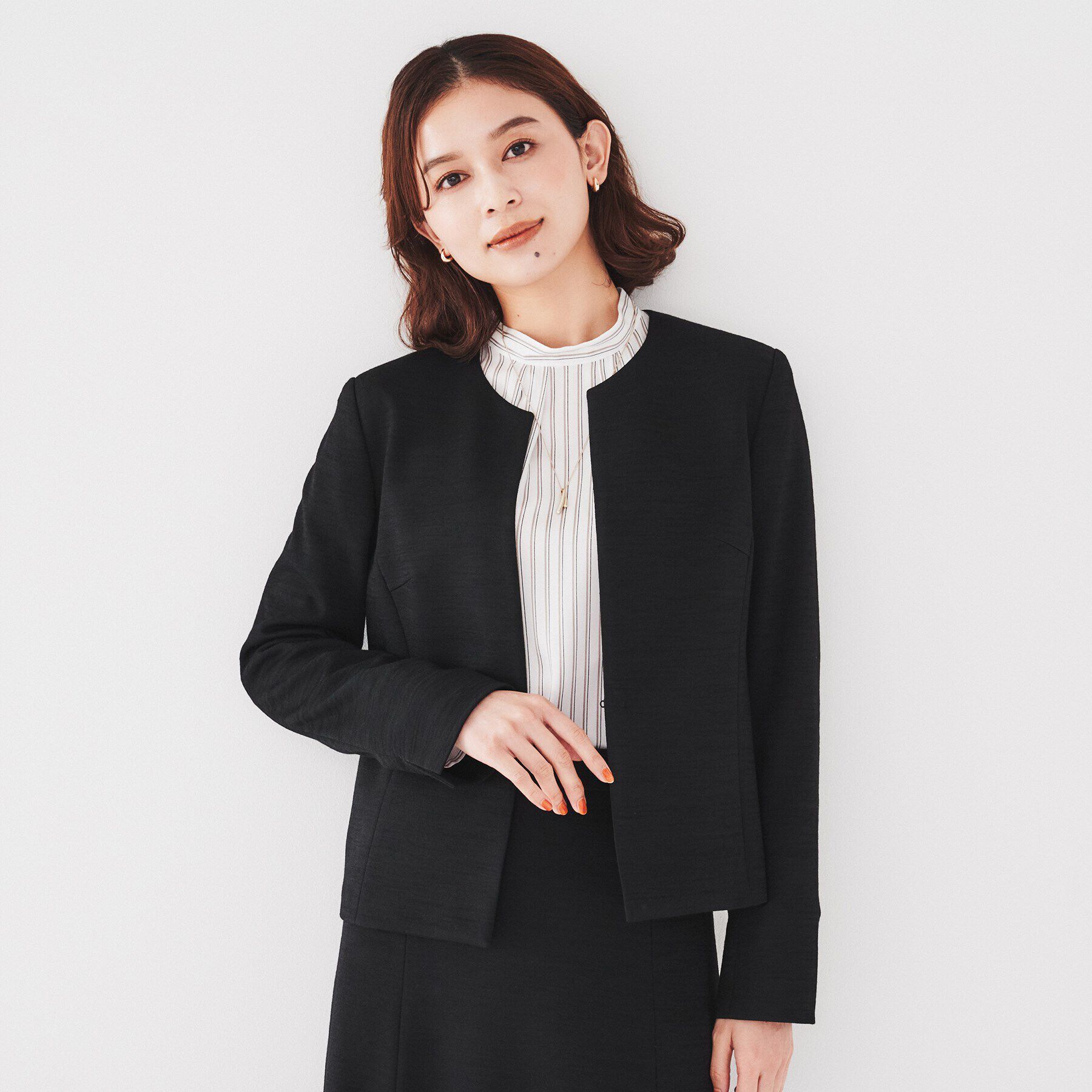 UNTITLED「【通勤スーツ】ウール混ジャージ ノーカラージャケット」|ノーカラージャケット|