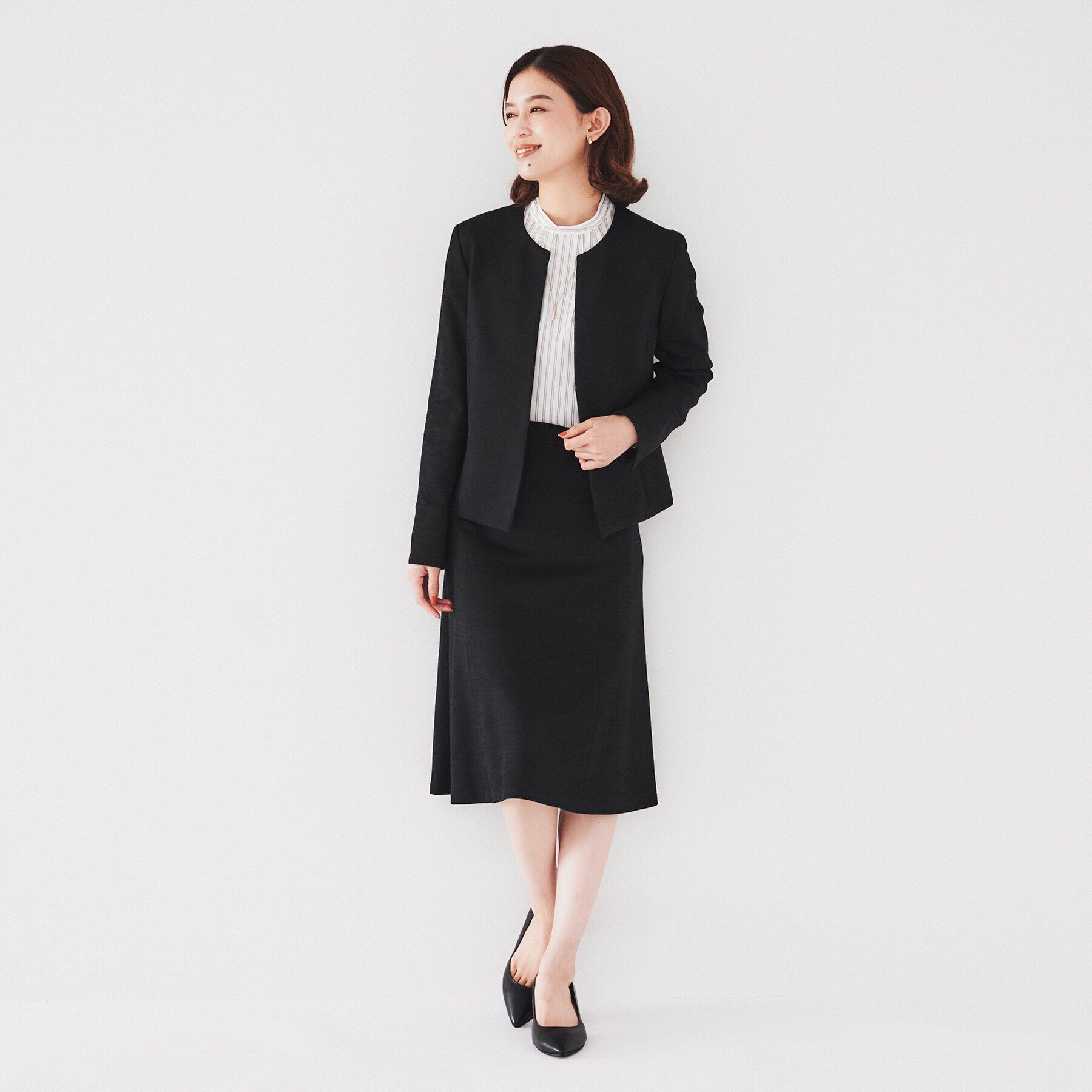 UNTITLED「【通勤スーツ】ウール混ジャージ ノーカラージャケット」|ノーカラージャケット|