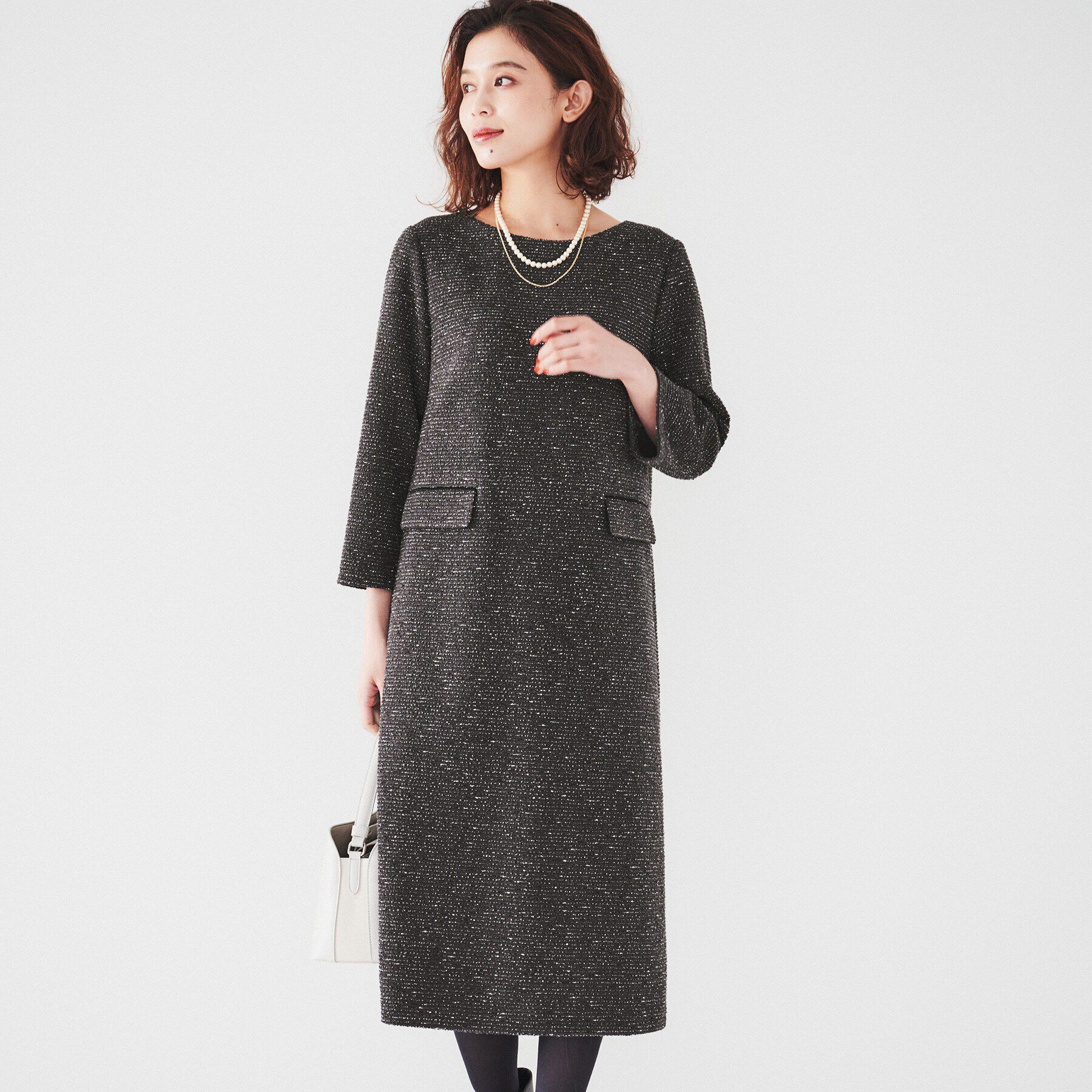 UNTITLED「【日本製/きれいめ】ツイードライクジャージ サックワンピース」|ワンピース|