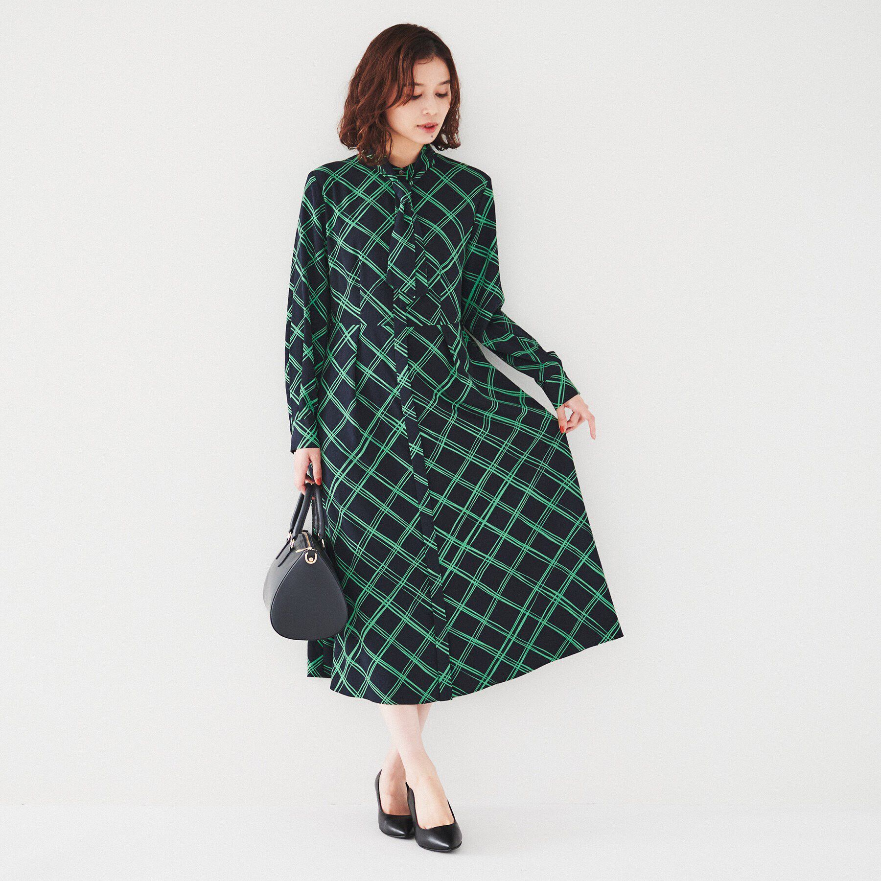 UNTITLED「【2WAY/きちんと感】チェック柄ボウタイワンピース」|ワンピース|