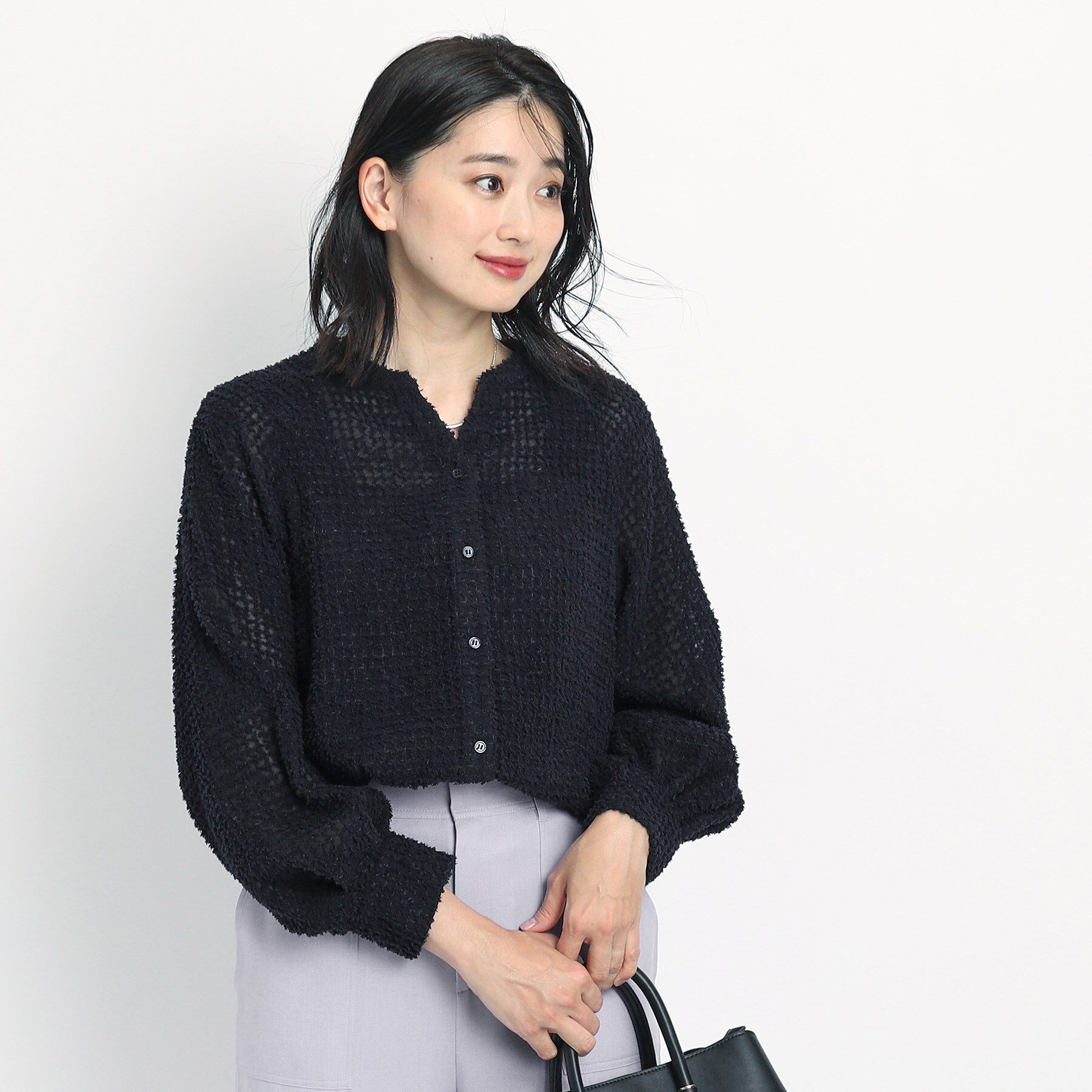 COUP DE CHANCE「【洗える】フェザーシフォンのブラウス」|シャツ・ブラウス|ネイビー(094)