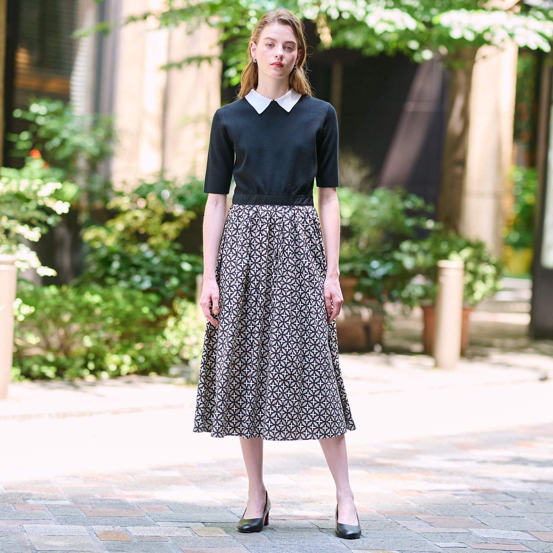 DRESSTERIOR「【美人百花／モデル美香着用】オーバーラップバイカラーニットコンビワンピース」|ワンピース|