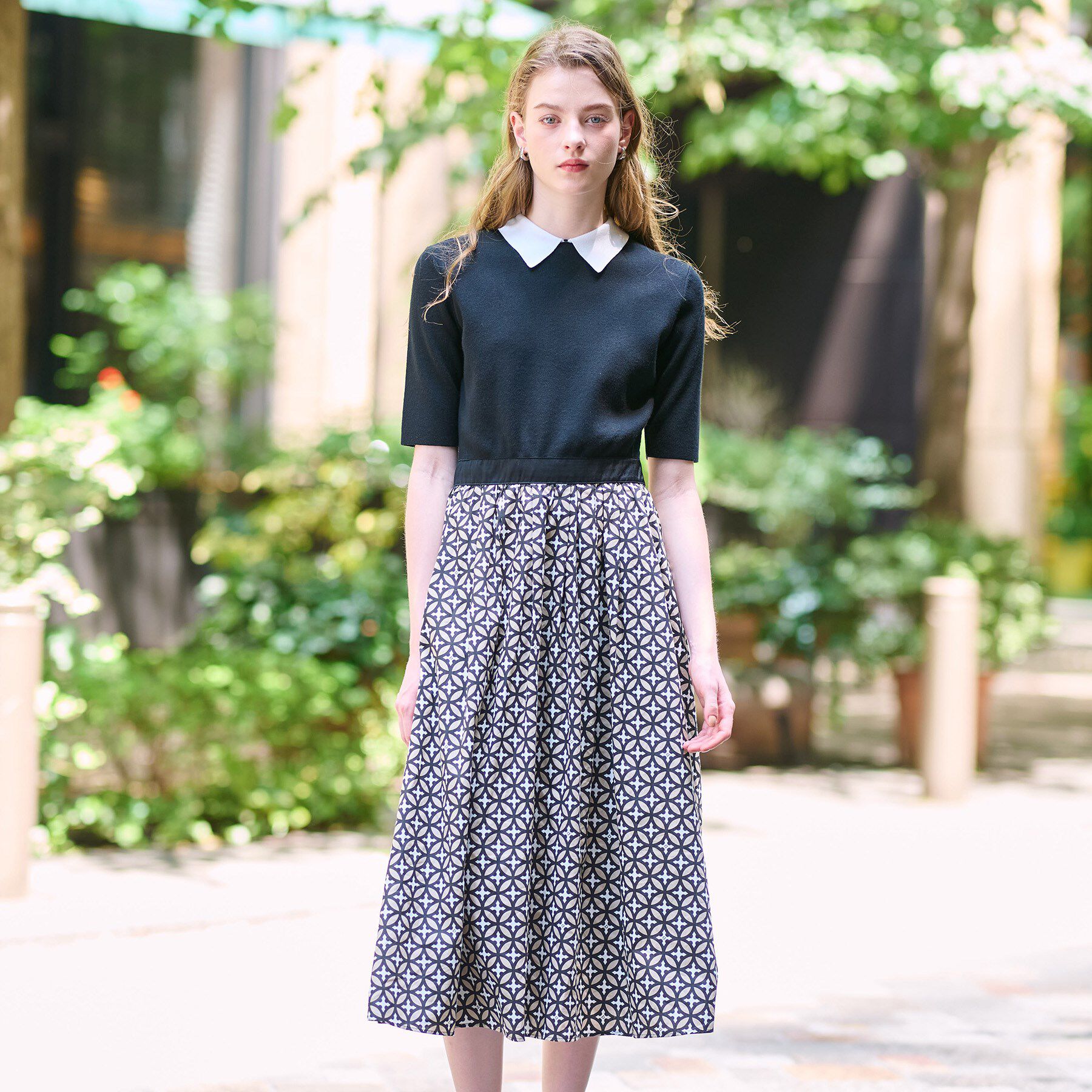 DRESSTERIOR「【美人百花／モデル美香着用】オーバーラップバイカラーニットコンビワンピース」|ワンピース|