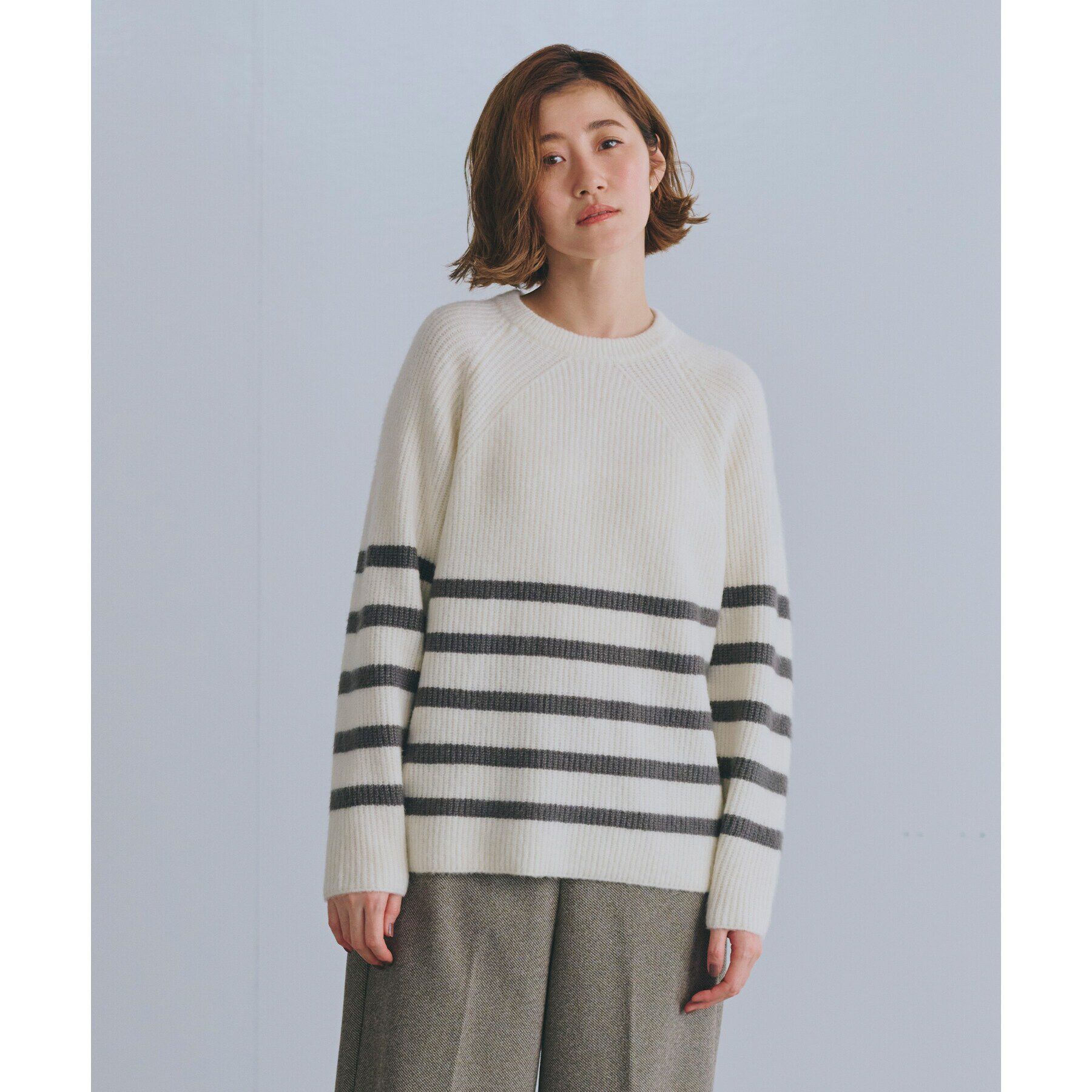 grove「クルーネック畔プルオーバー【洗える】」|ニット・セーター|オフ&times;チャコールボー