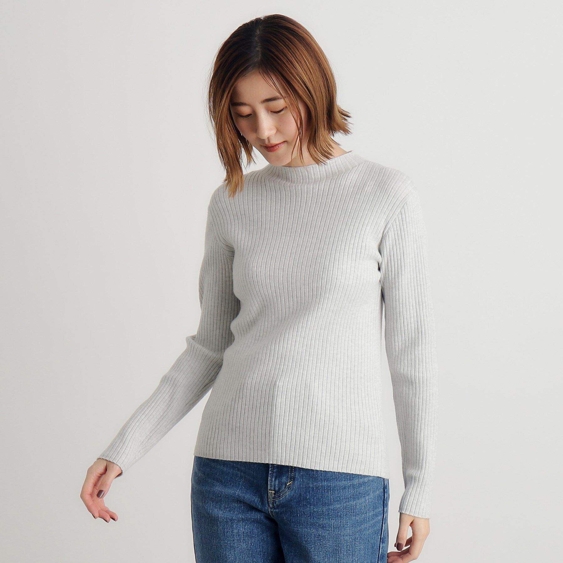grove「【吸湿発熱／帯電防止】ハイネックリブプルオーバー」|ニット・セーター|