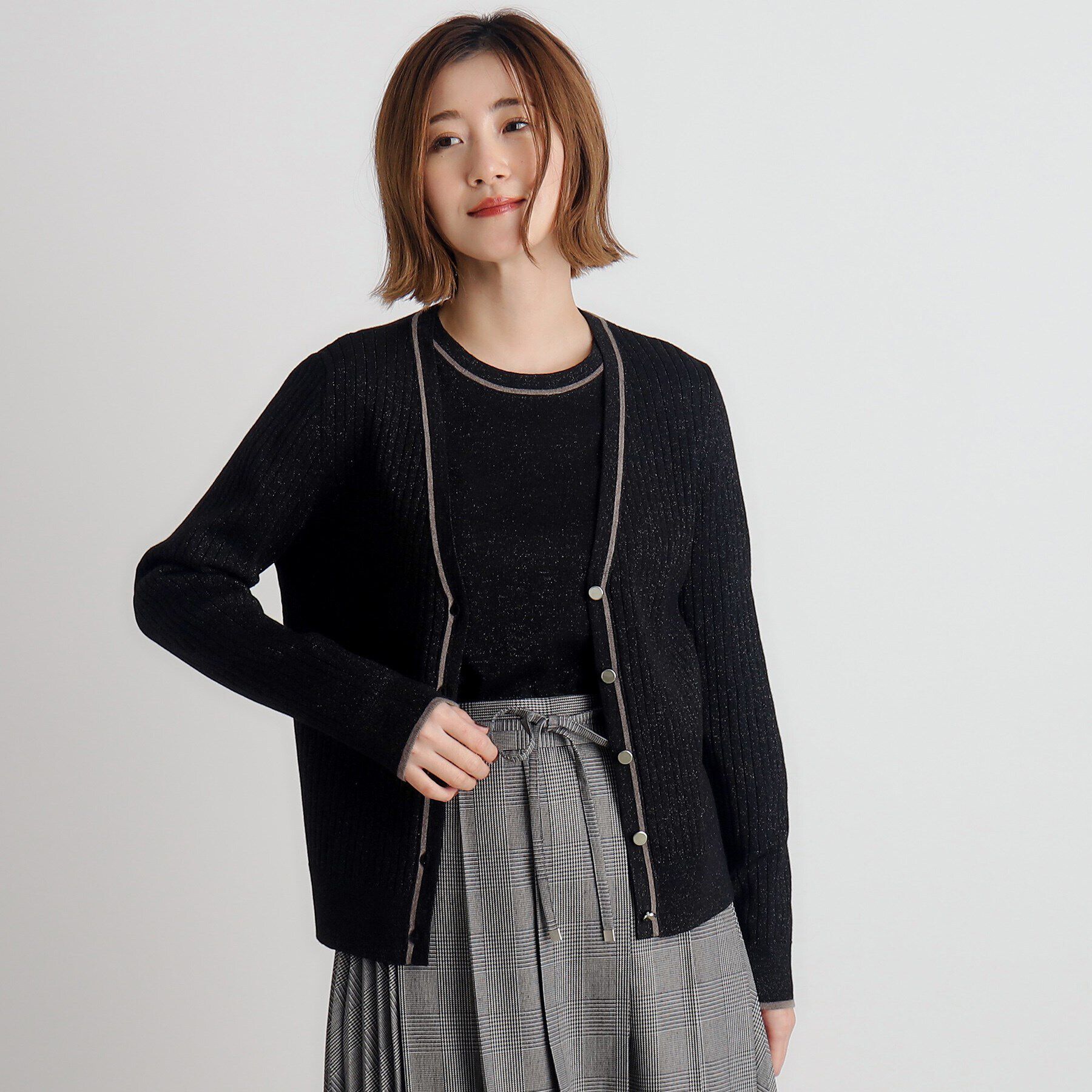 grove「ウール混ラメアンサンブル対応カーディガン」|カーディガン|