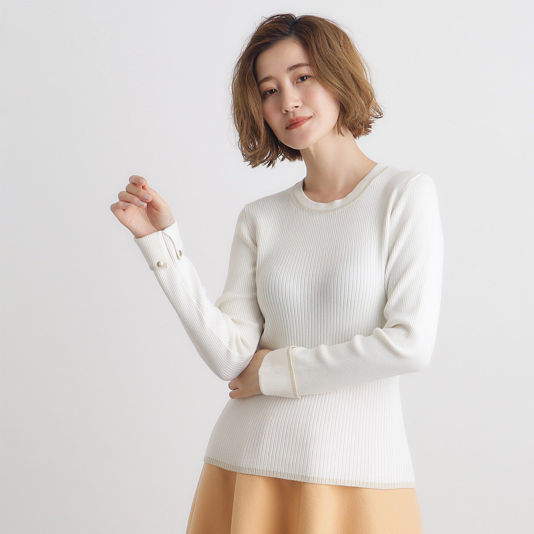 grove「ラメライン折り返しカフス袖ニットプルオーバー」|ニット・セーター|オフホワイト(003