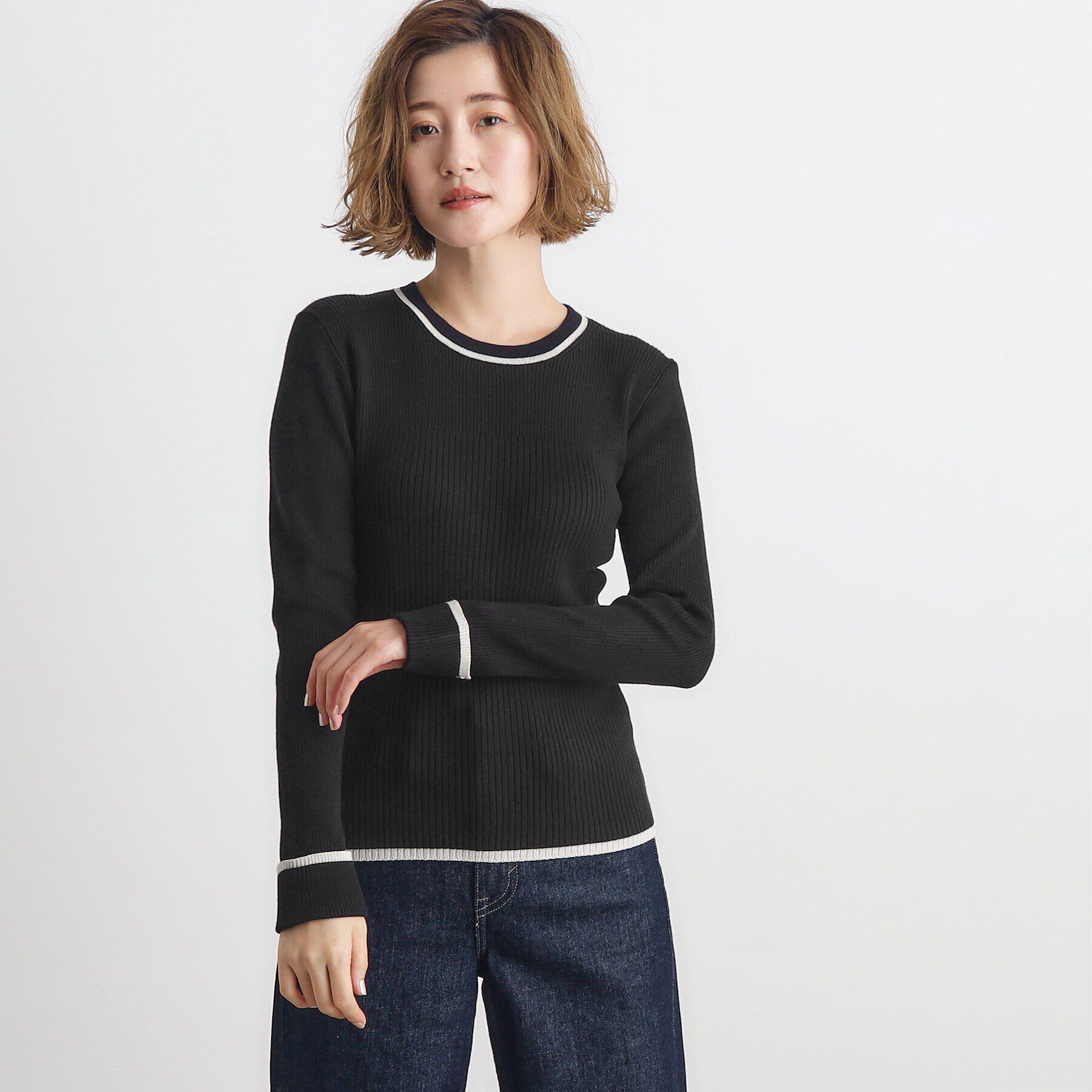 grove「ラメライン折り返しカフス袖ニットプルオーバー」|ニット・セーター|