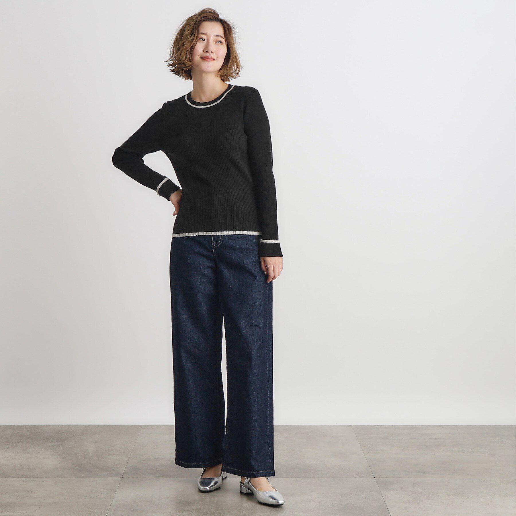 grove「ラメライン折り返しカフス袖ニットプルオーバー」|ニット・セーター|