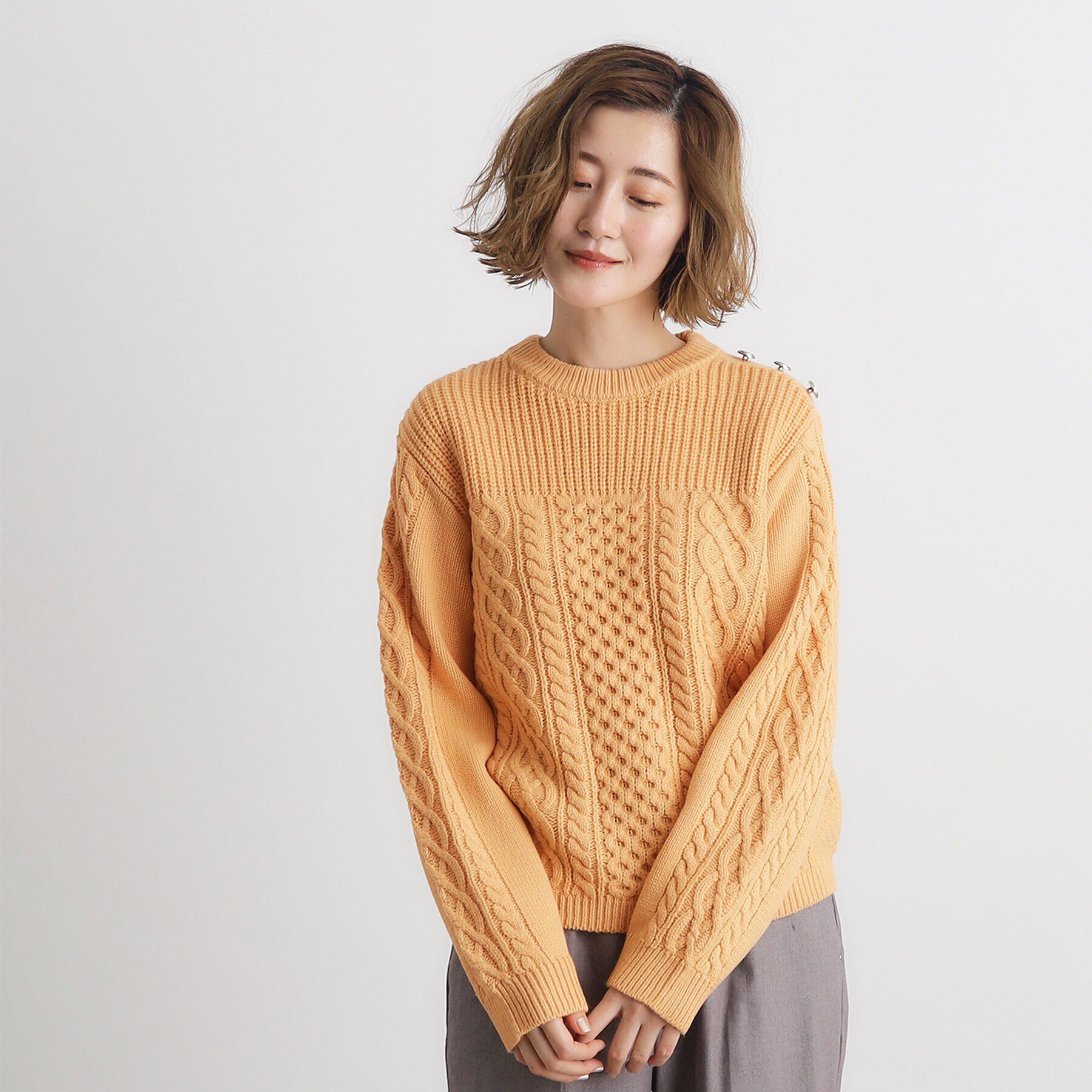 grove「編地切替ケーブルニット」|ニット・セーター|オレンジ(065)