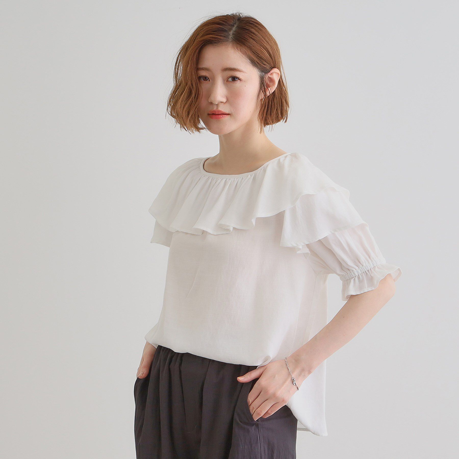 grove「麻調ダブルフリルブラウス」|シャツ・ブラウス|