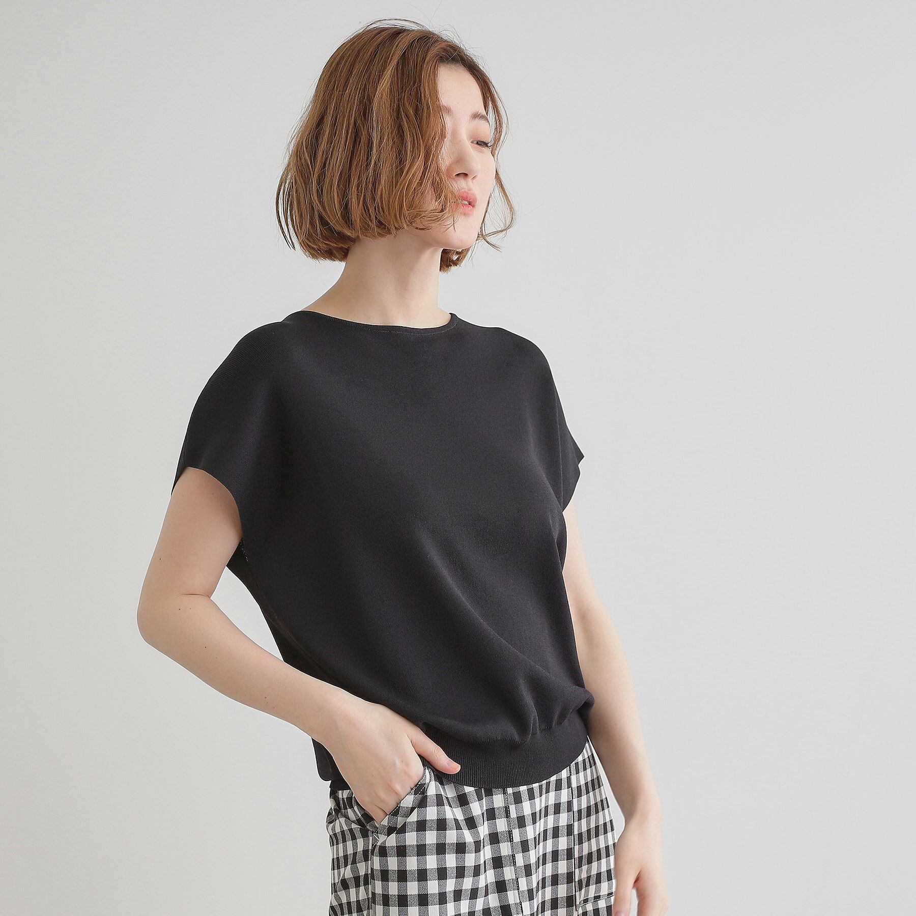 grove「【嬉しい機能付き】やわらかドライタッチフレンチスリーブニット」|ニット・セーター|