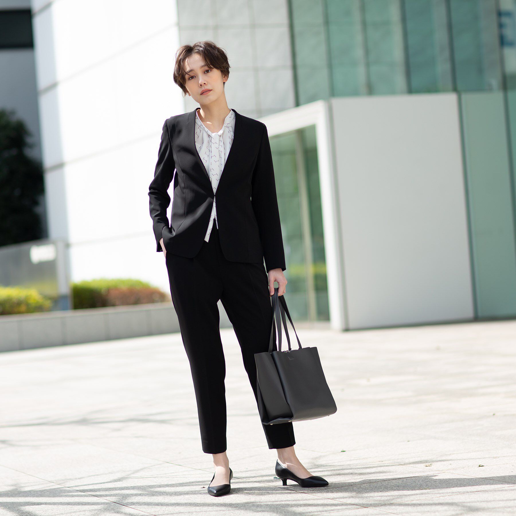 INDIVI「【洗える/UVケア/エコ/日本製】ストレッチノーカラージャケット」|スーツ|