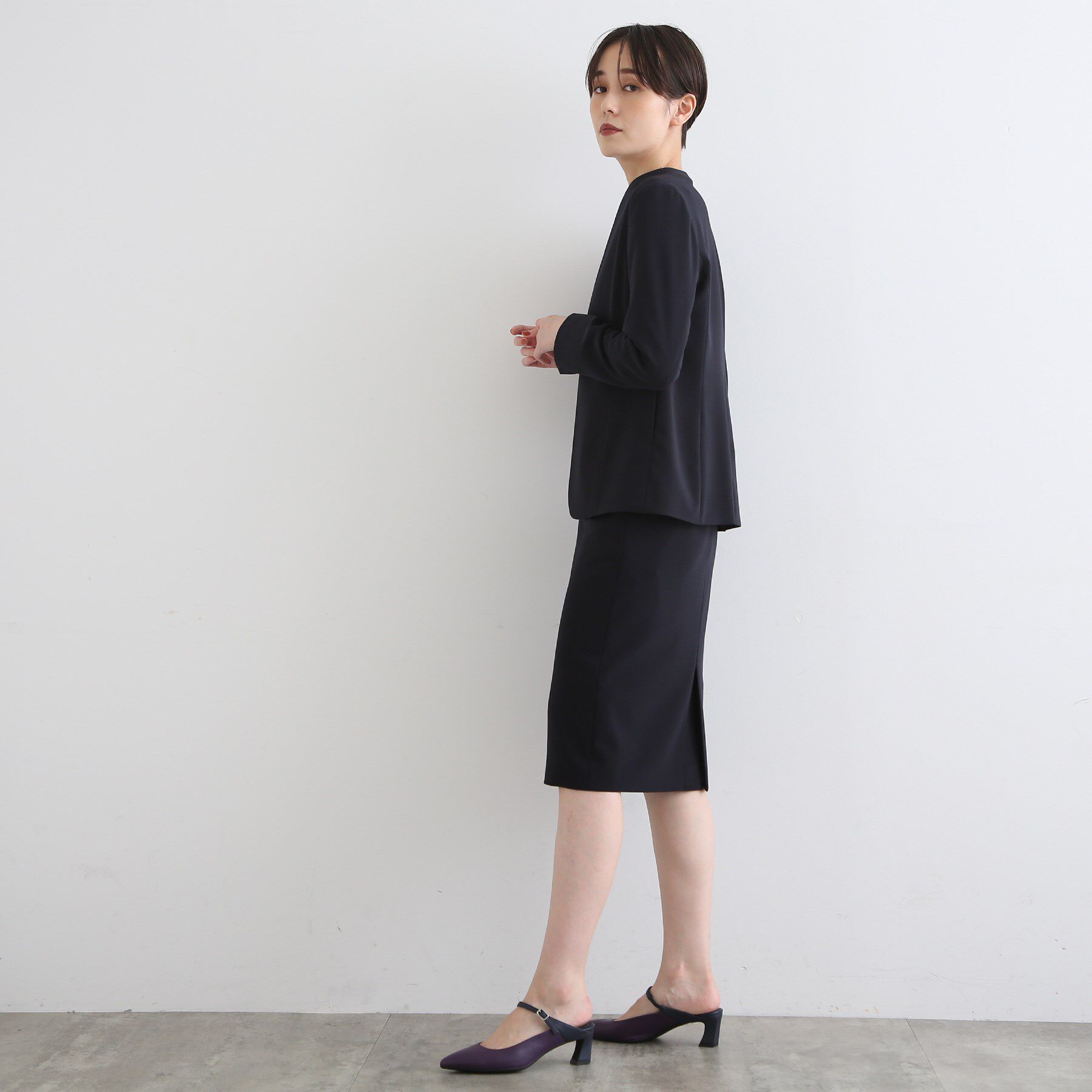 INDIVI「【洗える/UVケア/エコ/日本製】ストレッチノーカラージャケット」|スーツ|