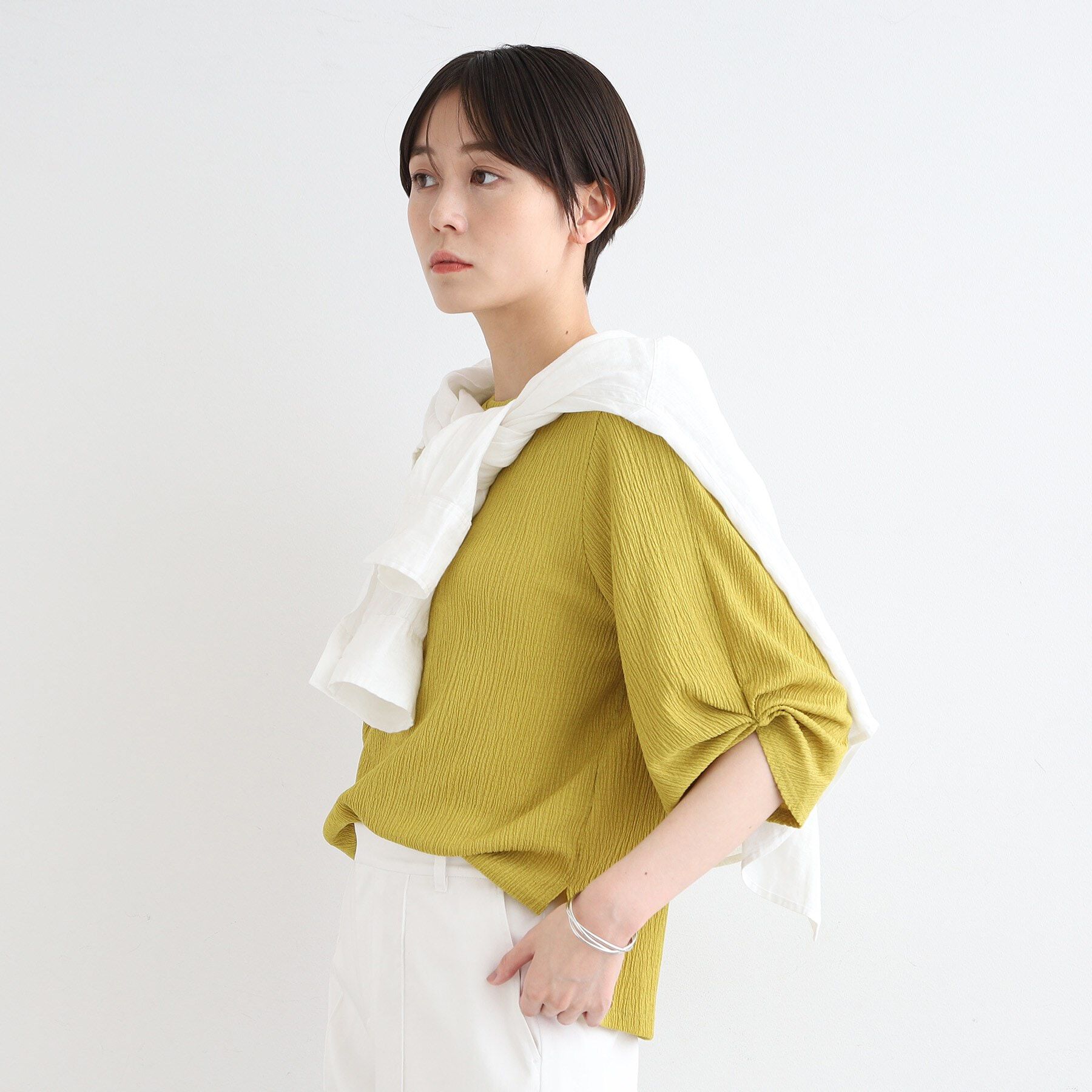 INDIVI「【洗える／UVケア／凹凸素材】タックスリーブトップス」|Tシャツ・カットソー|