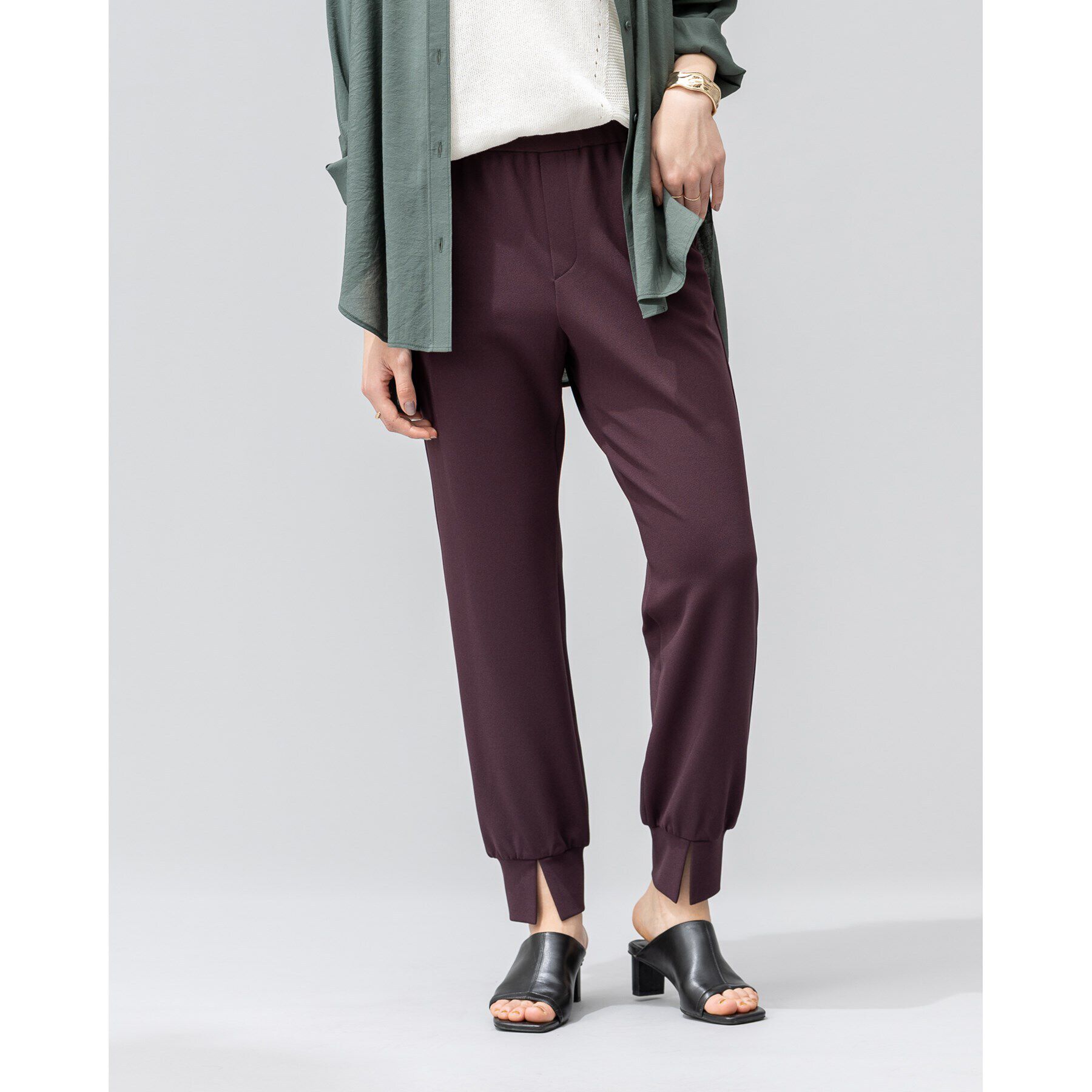 INDIVI「【洗える／UVケア／トレンド】ジョグパンツ」|その他|ボルドー(064)