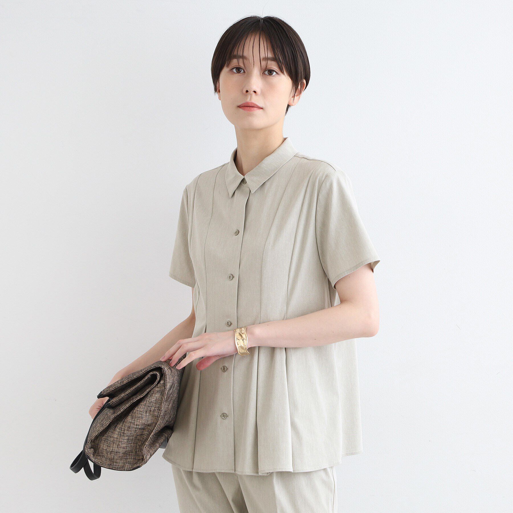 INDIVI「【洗える／UVケア／接触冷感／SETUP可能】麻混切り替えデザインブラウス」|シャツ・ブラウス|ライトグレー(411