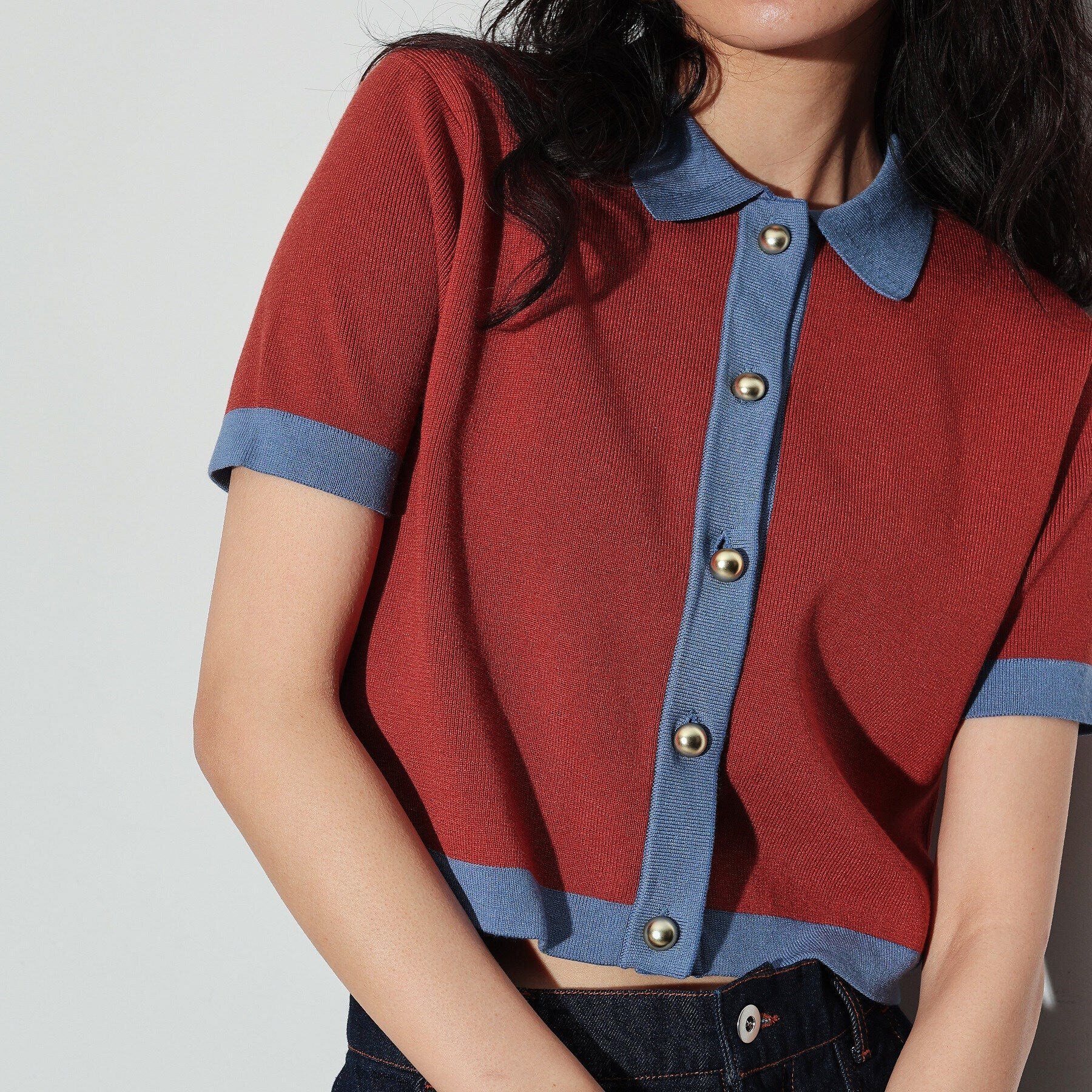 GALLEST「カラーブロッキングポロニットカーデ」|カーディガン|