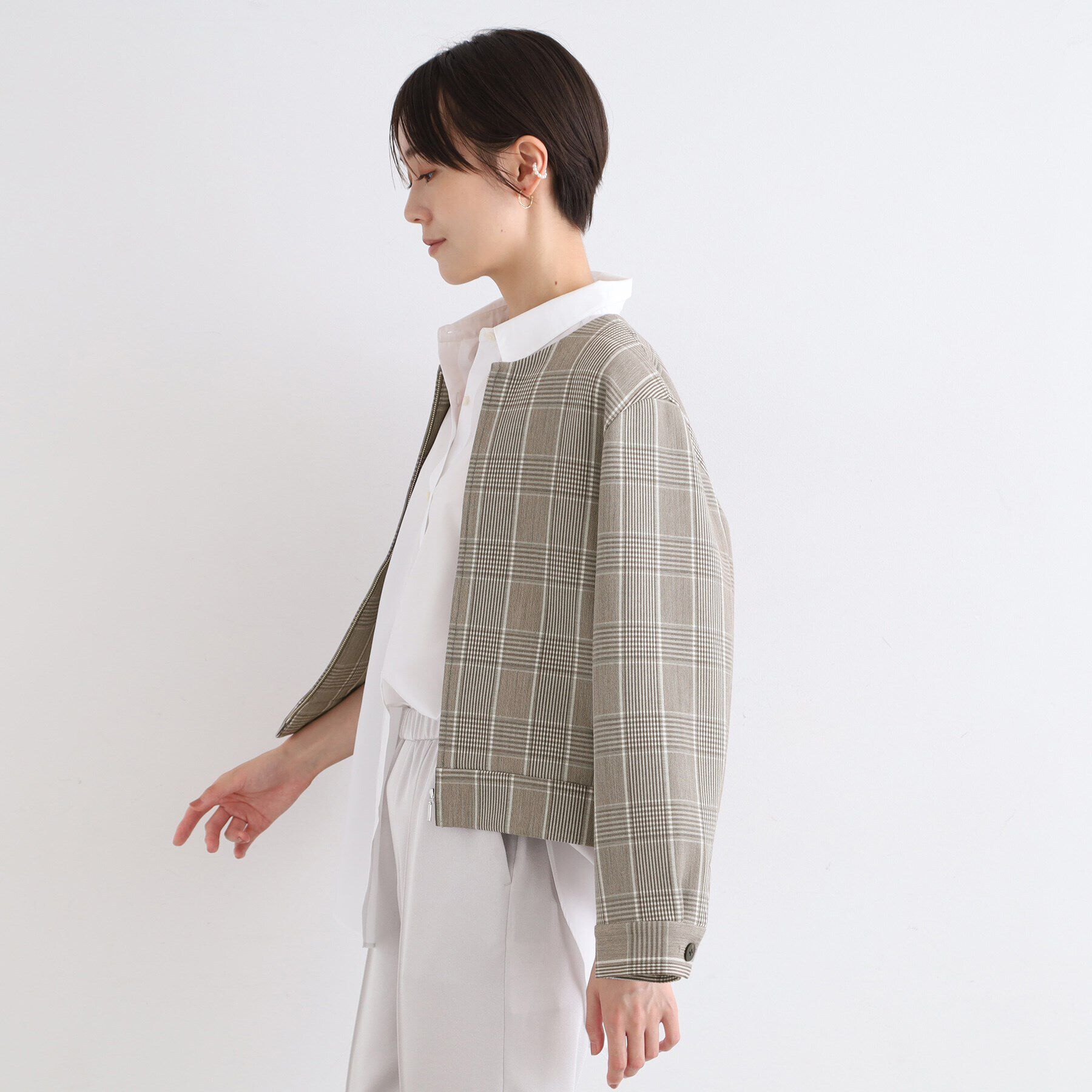 INDIVI「【洗える／UVケア】グレンチェック柄リバーブルゾン」|ブルゾン・スタジャン|