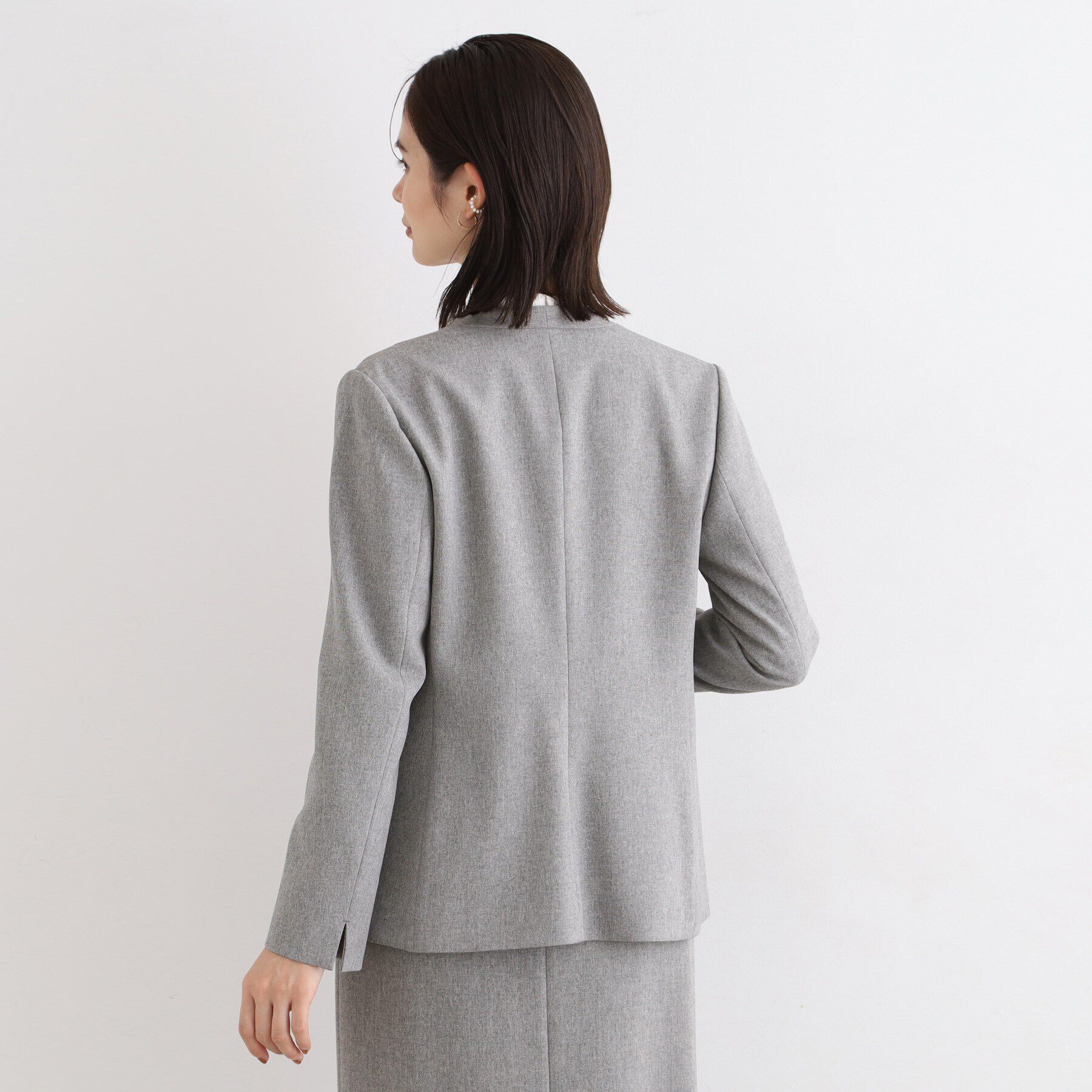 INDIVI「【定番スーツ／洗える／メランジ】ウールライクノーカラージャケット」|スーツ|