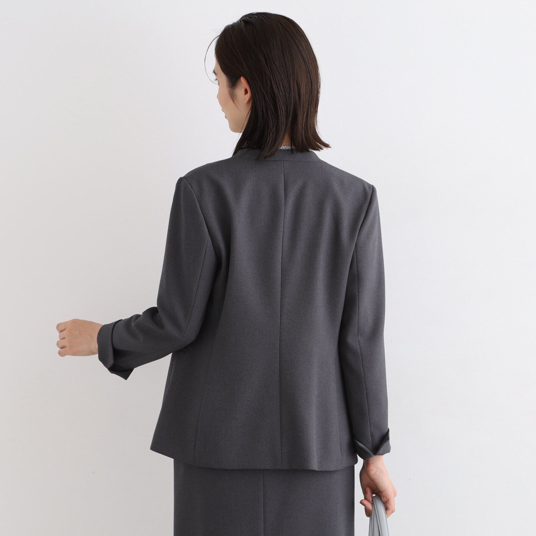 INDIVI「【定番スーツ／洗える／メランジ】ウールライクノーカラージャケット」|スーツ|
