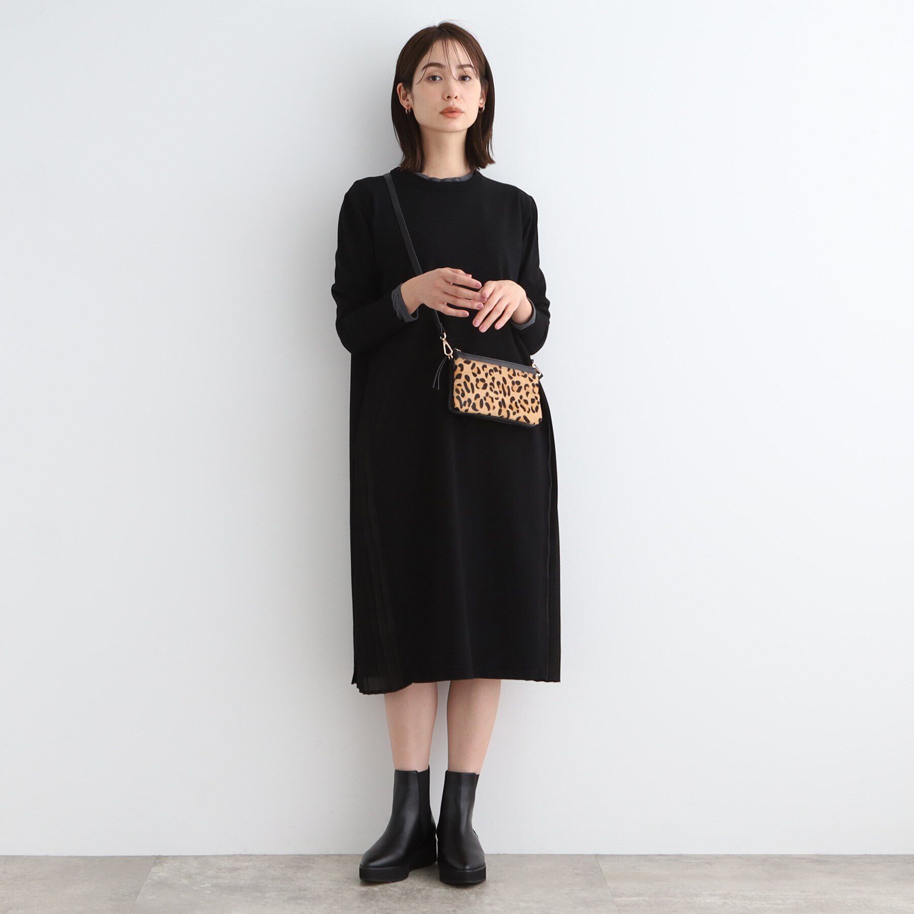 INDIVI「【洗える】サイドプリーツニットワンピース」|ワンピース|