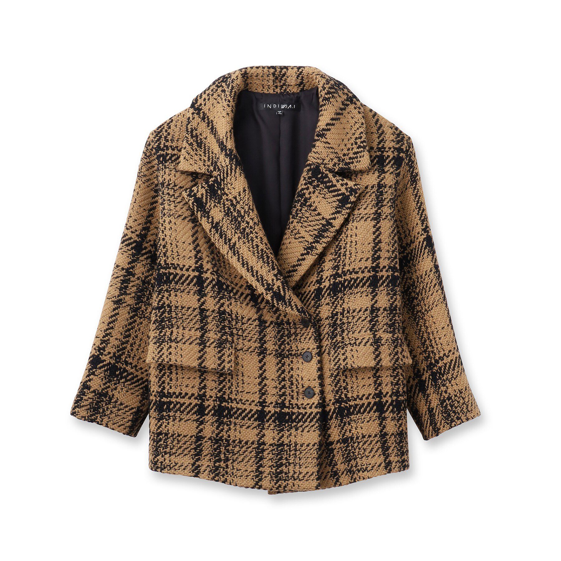 INDIVI「【日本製】ビッグチェック柄ショートコート」|チェスターコート|