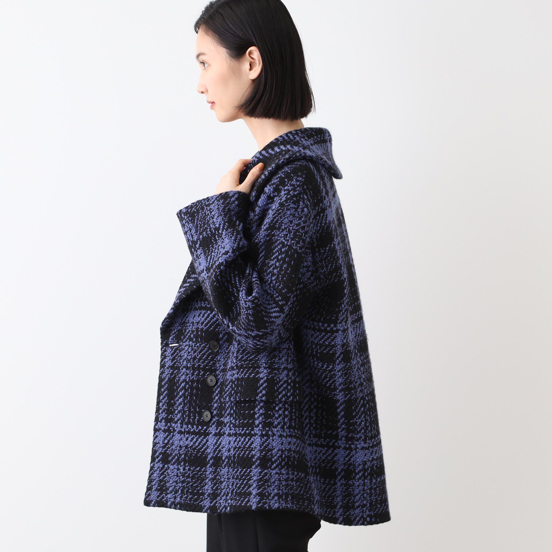 INDIVI「【日本製】ビッグチェック柄ショートコート」|チェスターコート|