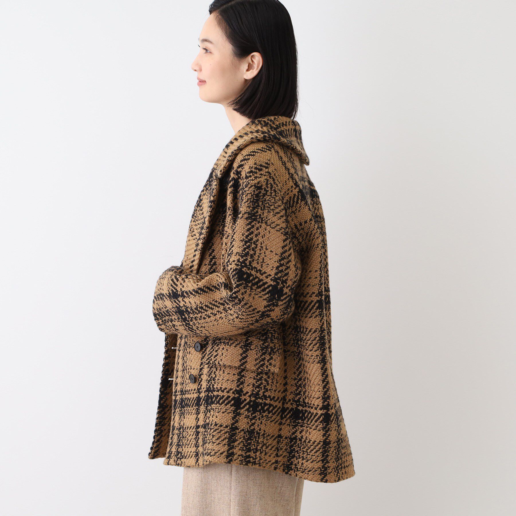 INDIVI「【日本製】ビッグチェック柄ショートコート」|チェスターコート|