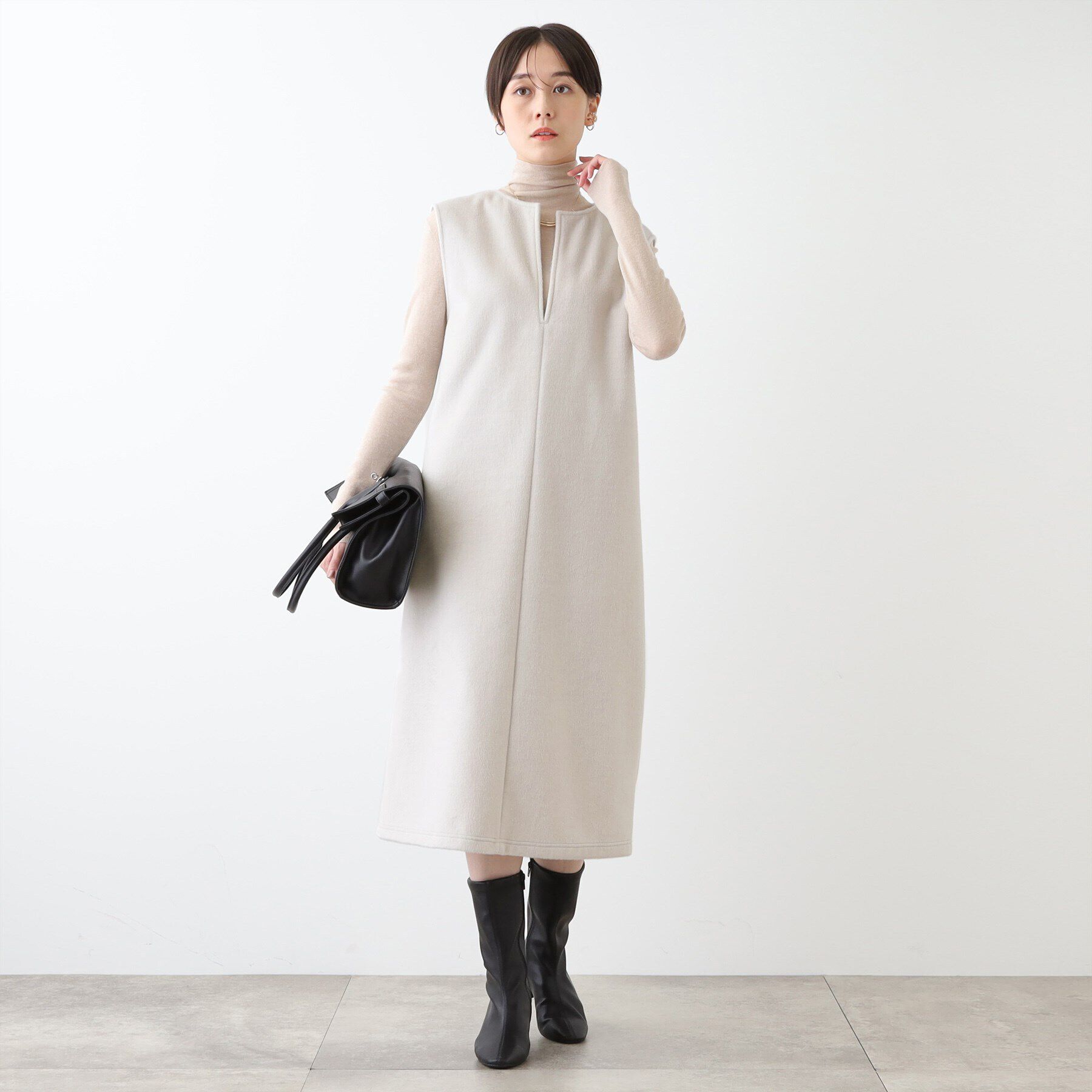 INDIVI「【日本製】ヘアリーキーネックジャンパードレス」|ワンピース|