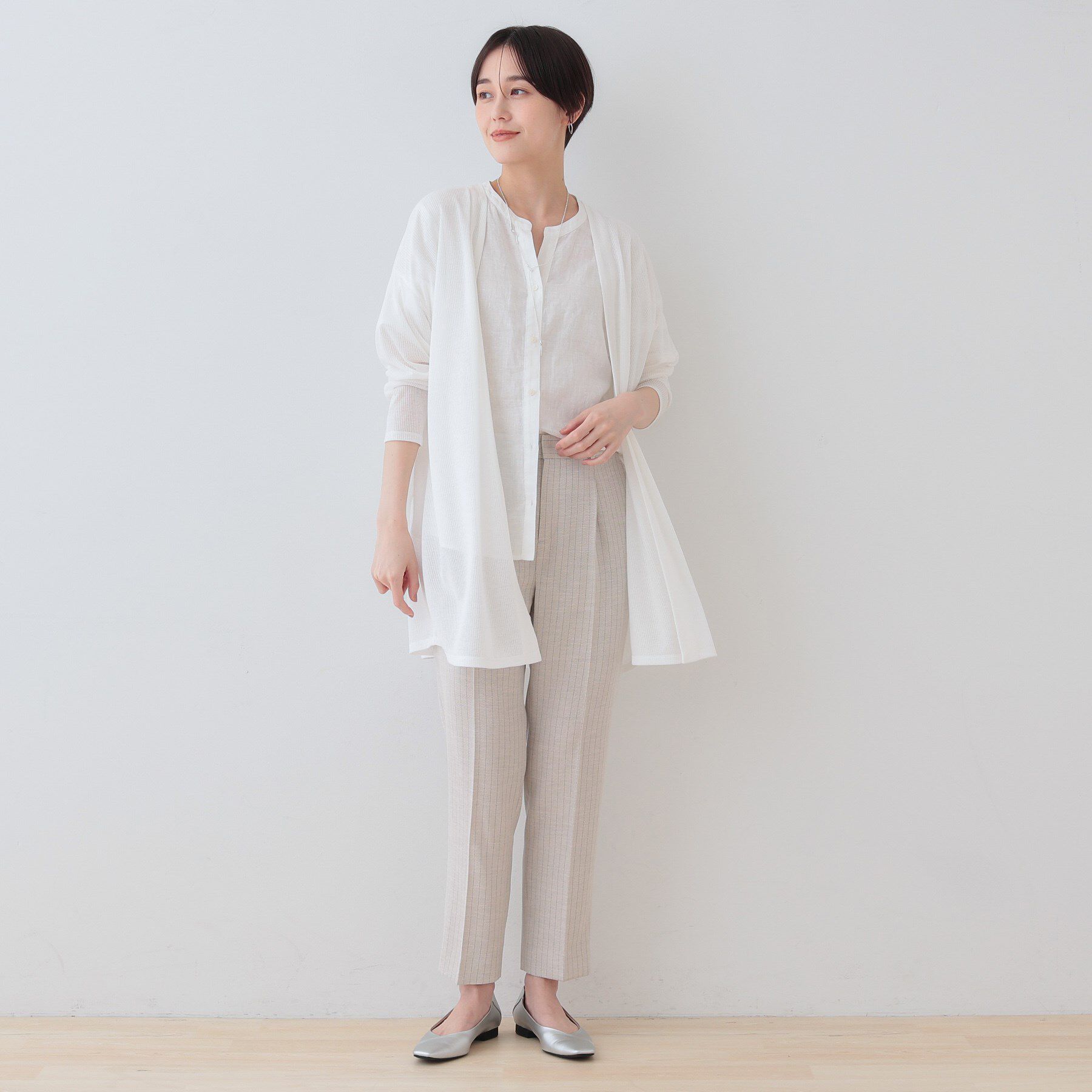 INDIVI「【洗える／シアーストライプ】ロング丈着流しカーディガン」|カーディガン|